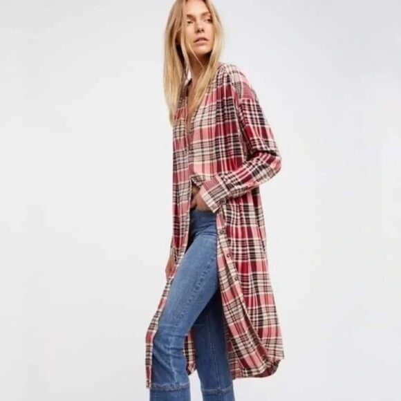 Free People Loralei Plaid Shirtdress Size Small Oversized Womens - Picture 2 of 12